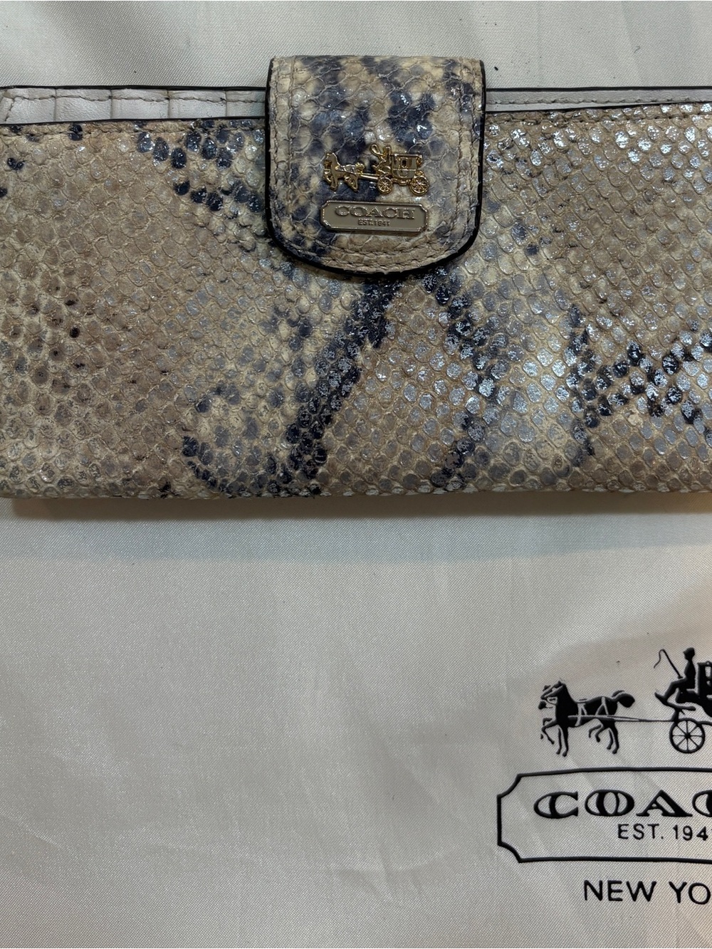Coach Snake-Print Continental Wallet - Beige/Black